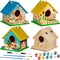 2 Sets Wooden DIY Birdhouse Kit, Unfinished Bird Houses with Paints and Paintbrushes, Bird Feeder Craft Arts for Kids Ages 4-8, 8-12, Classroom Activity and Adults Wooden Craft Gifts